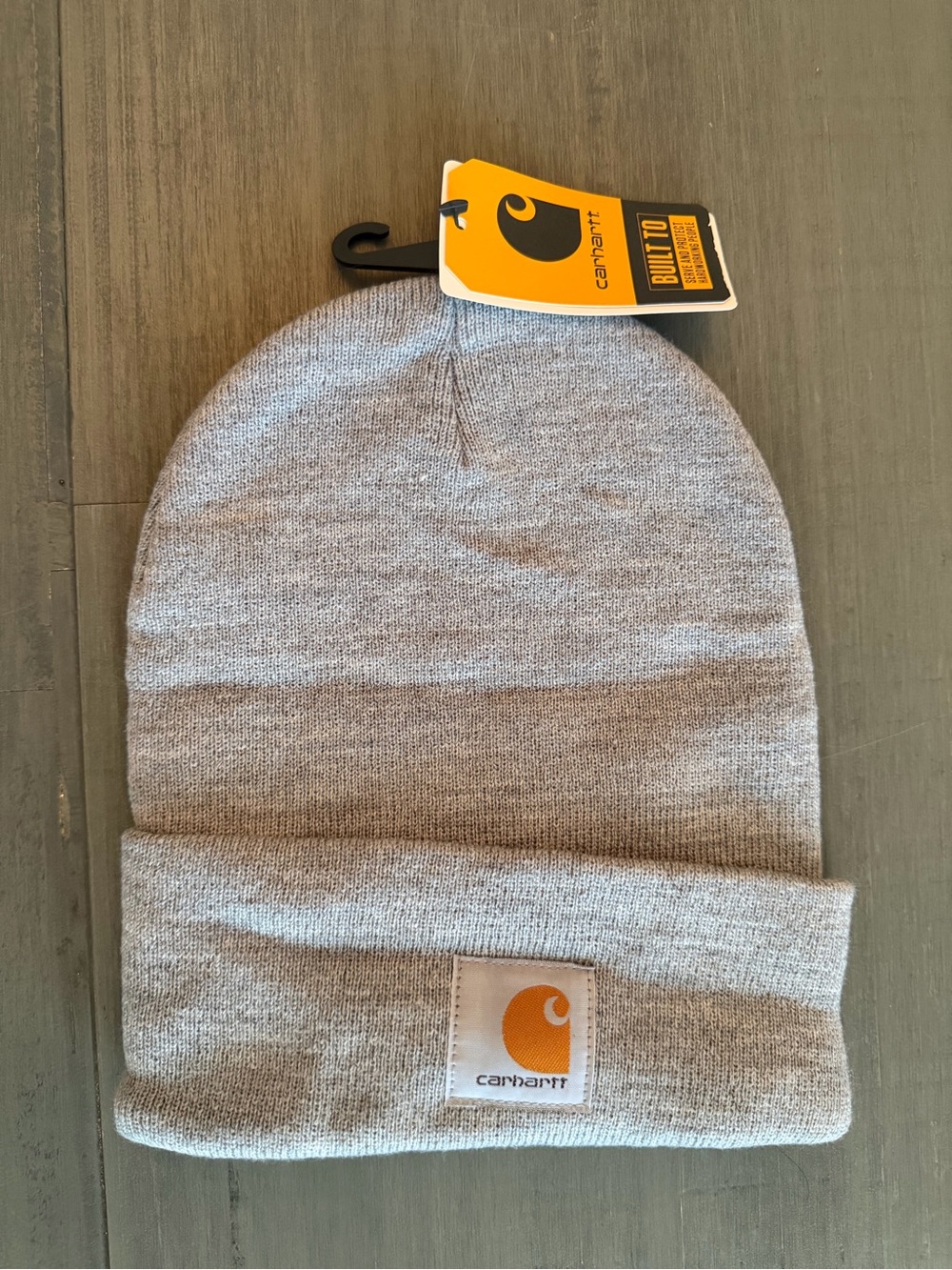 Carhartt Gray Fold-Over Cuff Beanie with Logo Patch